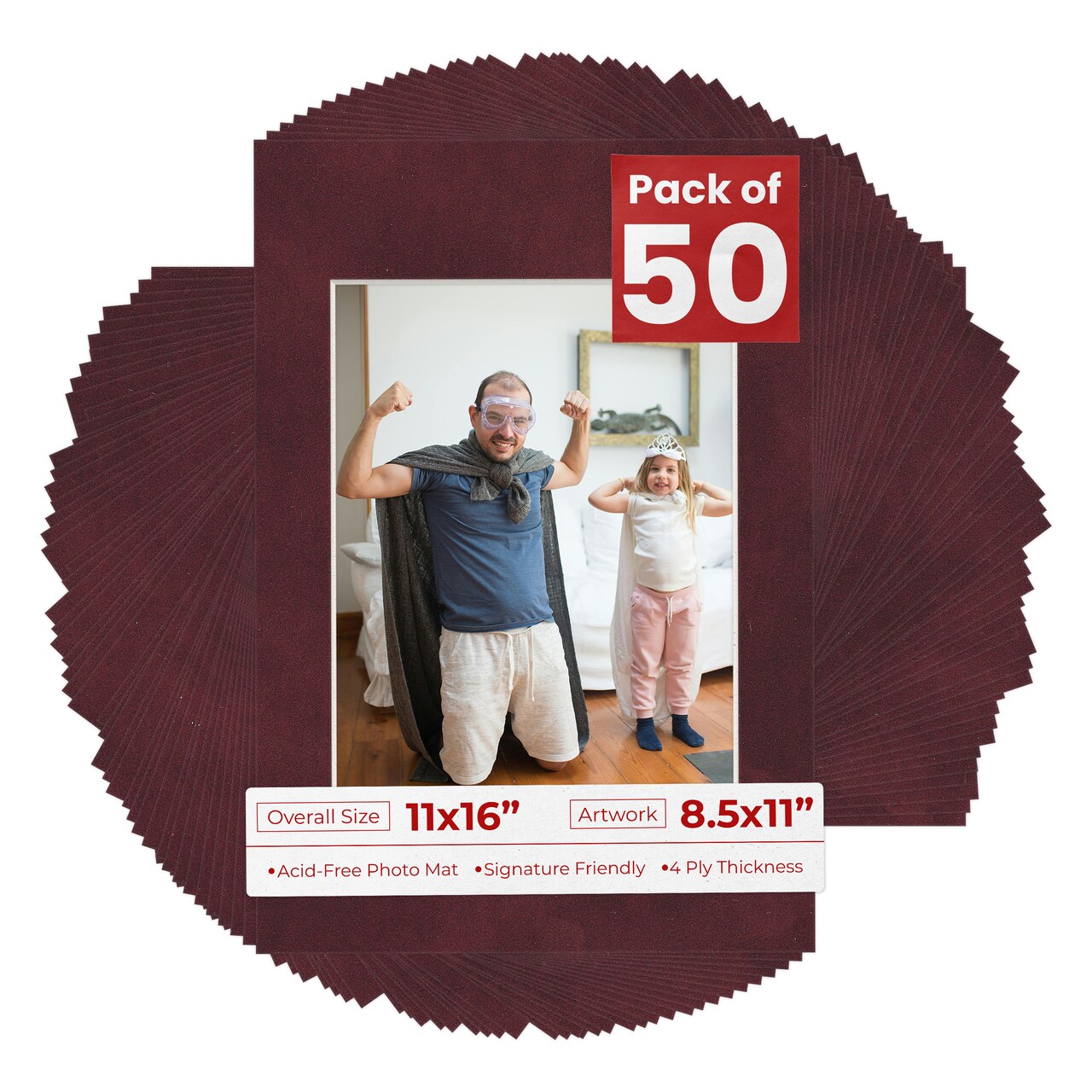 Dark Red Suede Mat Board for 11x16 Frames - Fits 8.5x11 Photos